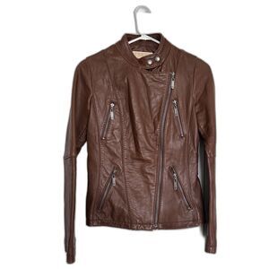 Michael Kors Leather Moto Jacket Brown Size S
